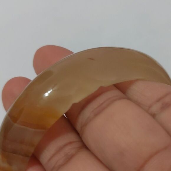 Natural Banded Agate Stone Chunky Bangle Bracelet - Picture 3 of 8